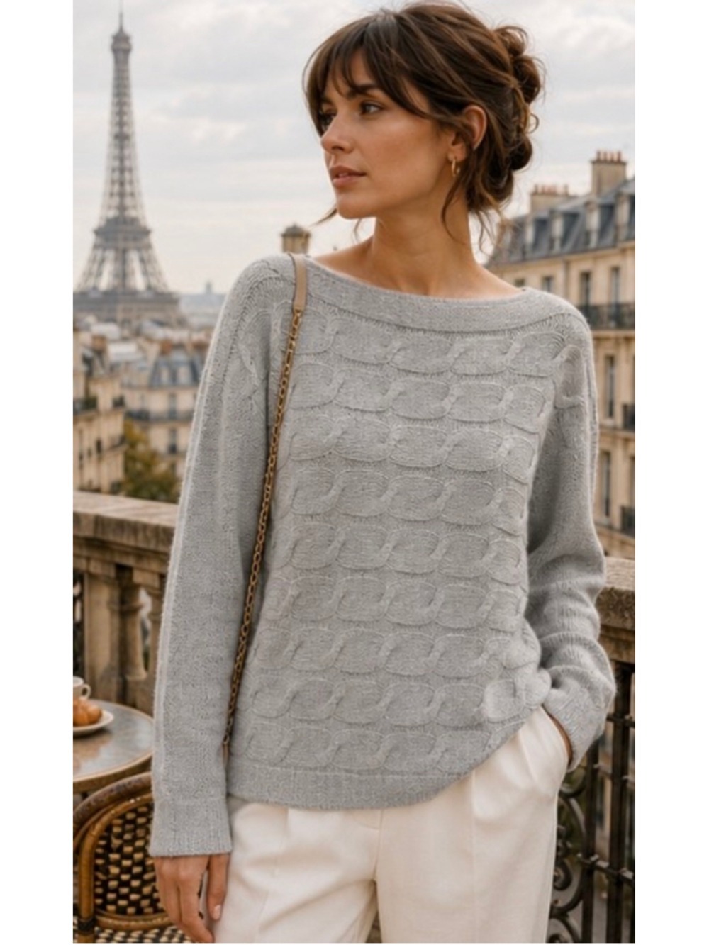 Jil Sander Cable Knit Sweater, Size L, Light Grey Wool Cashmere NWT